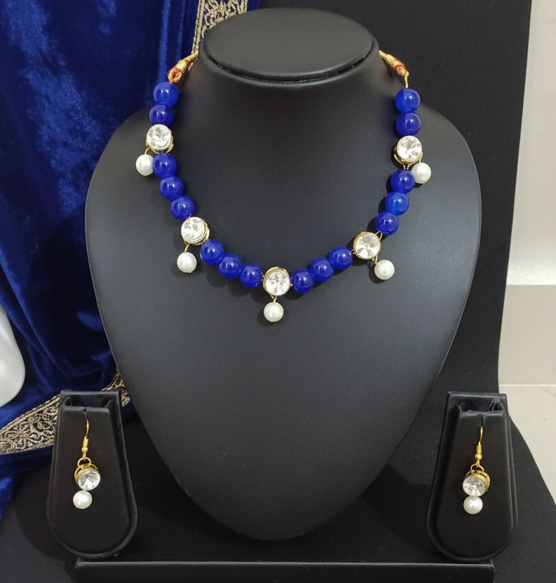 Beads With Crystal Kundan Necklace Set