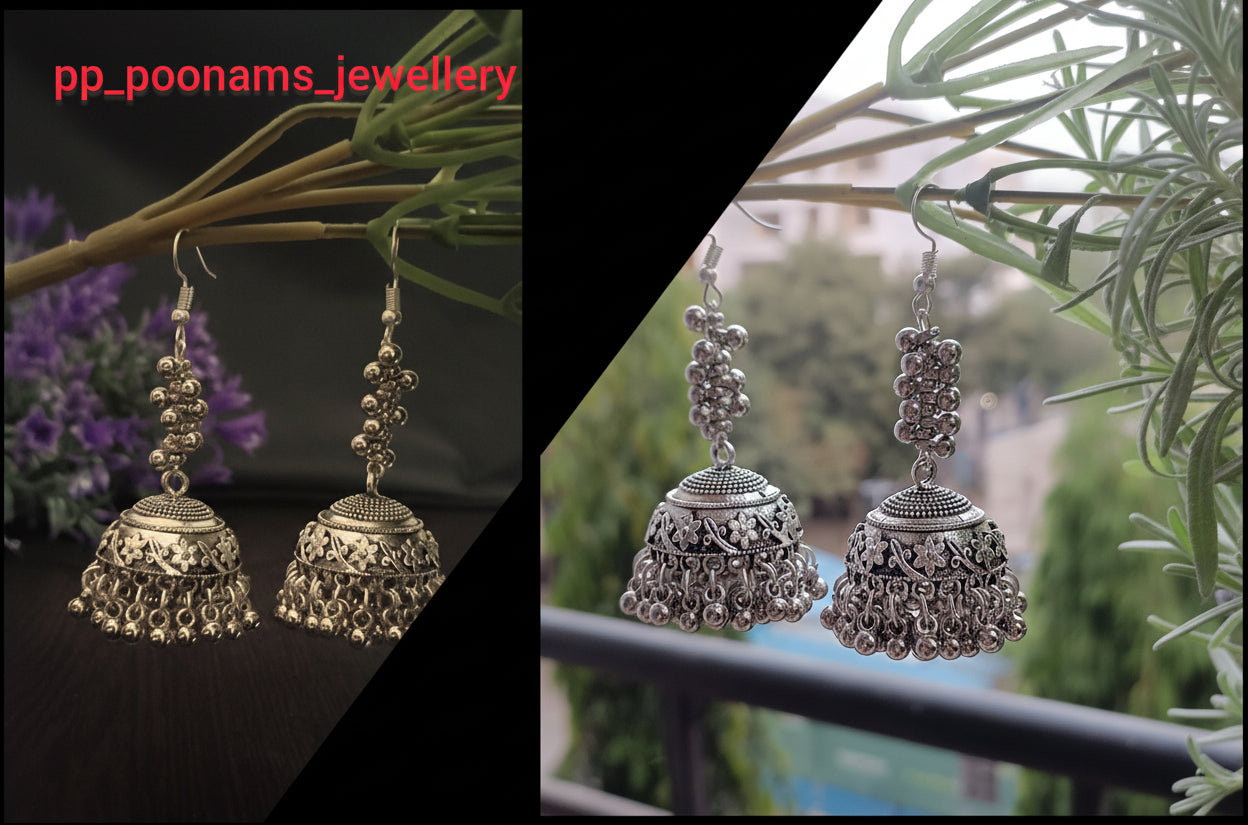 Oxidised Silver Plated Dome Shaped Jhumkas