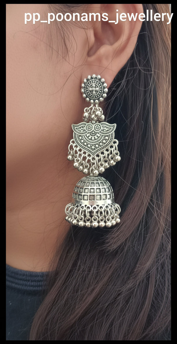 Heavy Oxidised Silver Plated Earring