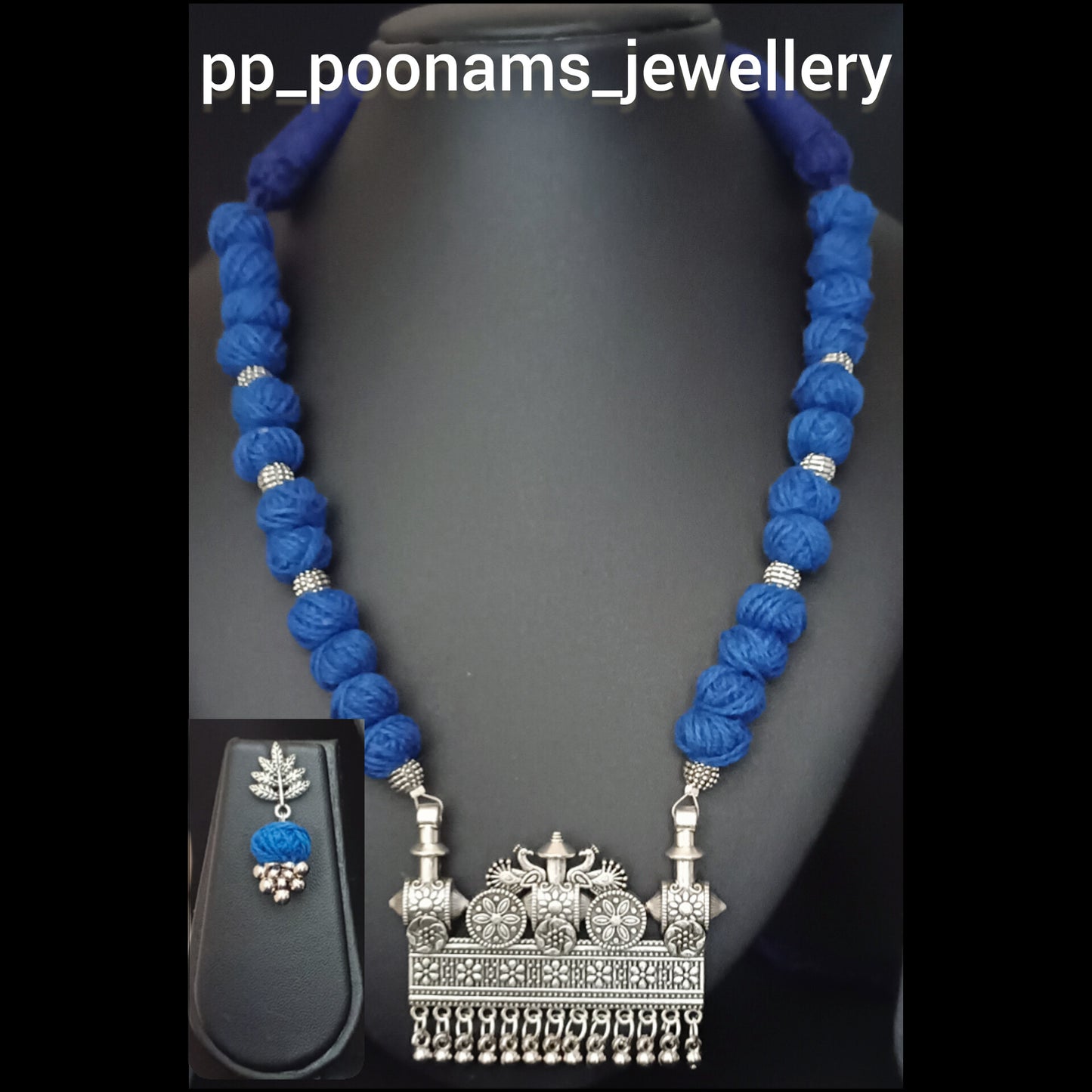 Oxidised Silver Plated Adjustable Cotton Thread Necklace Set