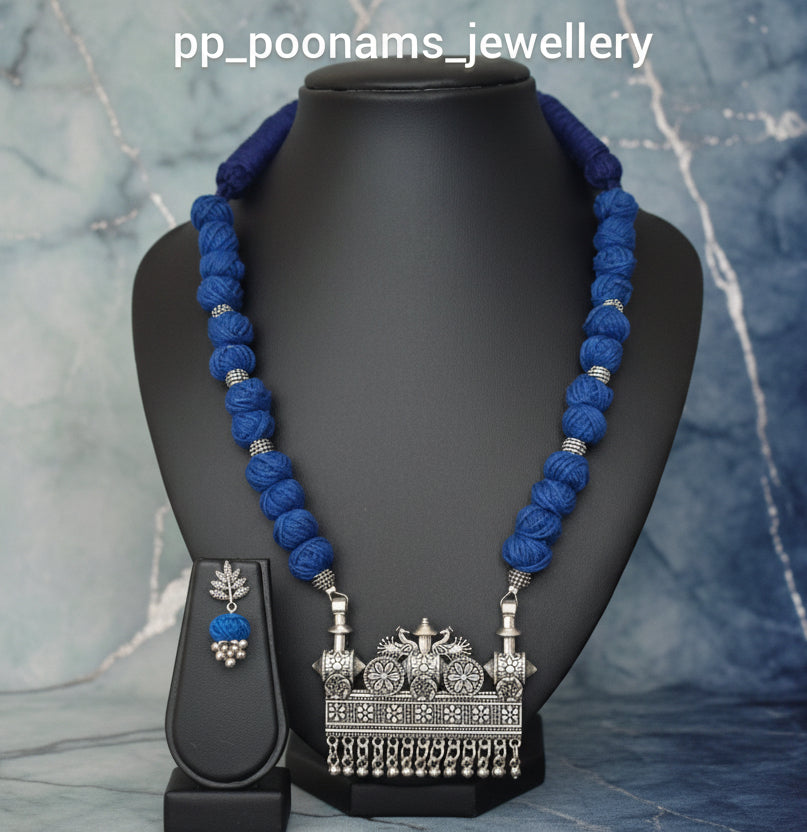 Oxidised Silver Plated Adjustable Cotton Thread Necklace Set