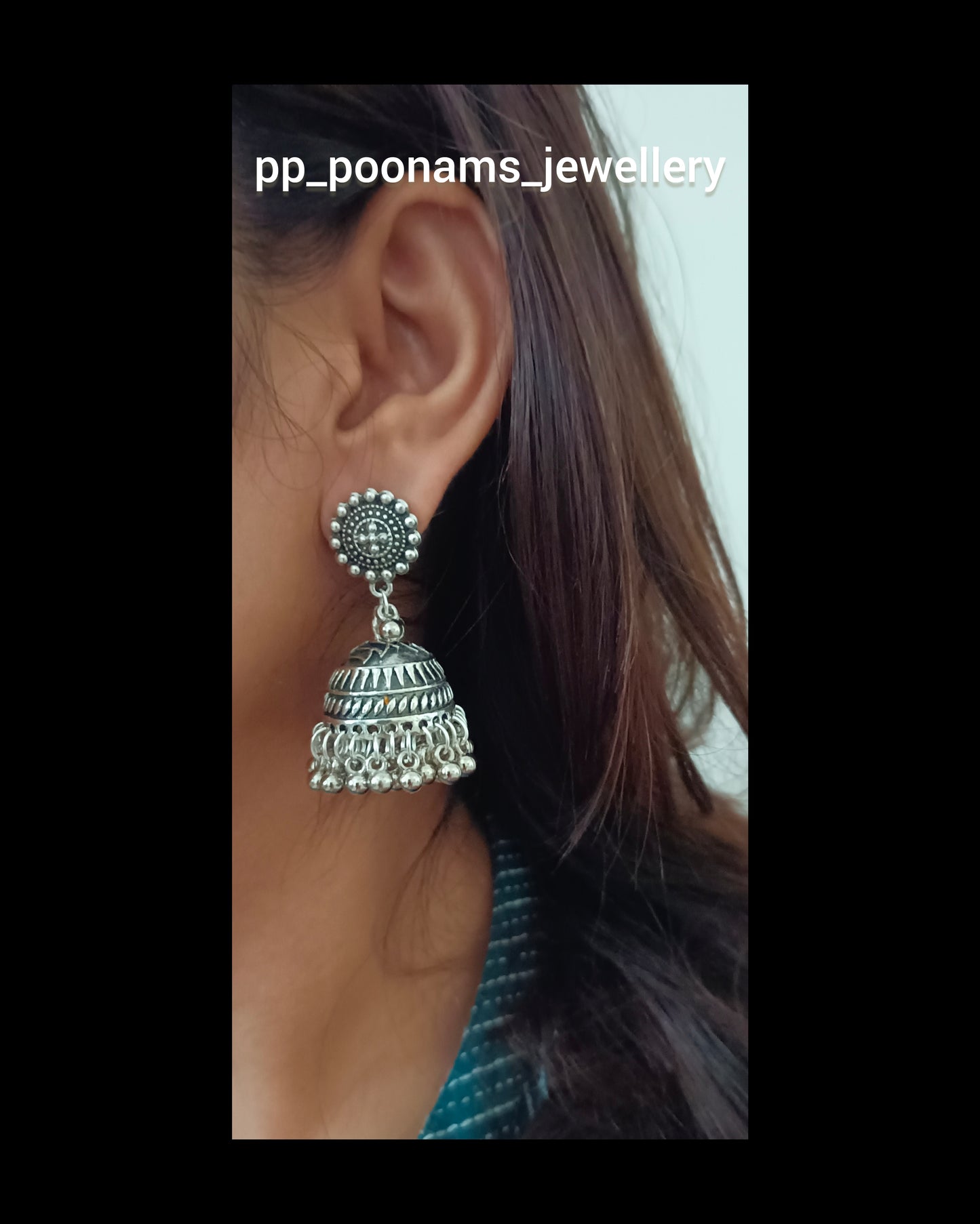 Oxidised Silver Plated Dome Shaped Jhumkas