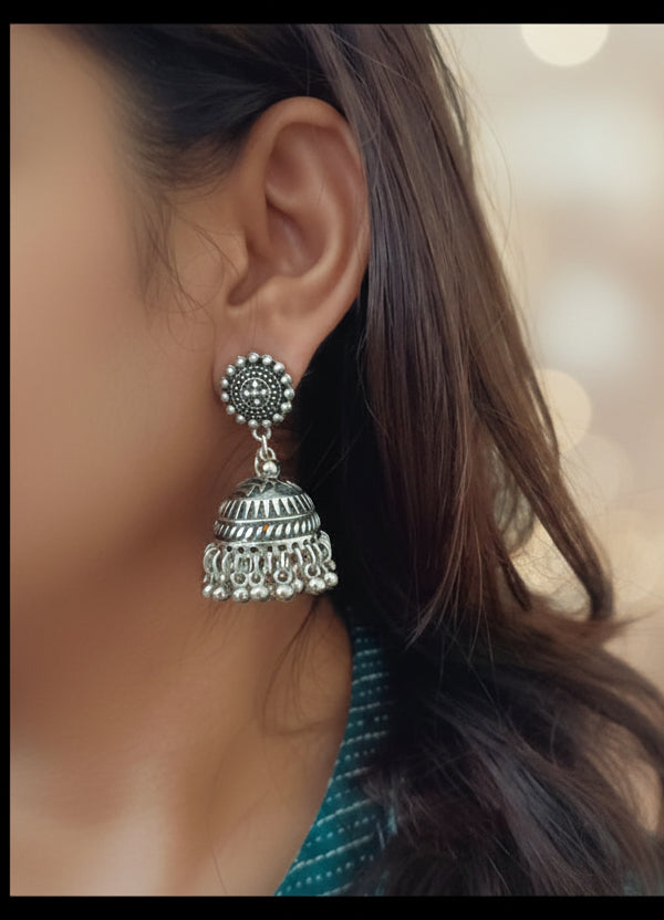 Oxidised Silver Plated Dome Shaped Jhumkas