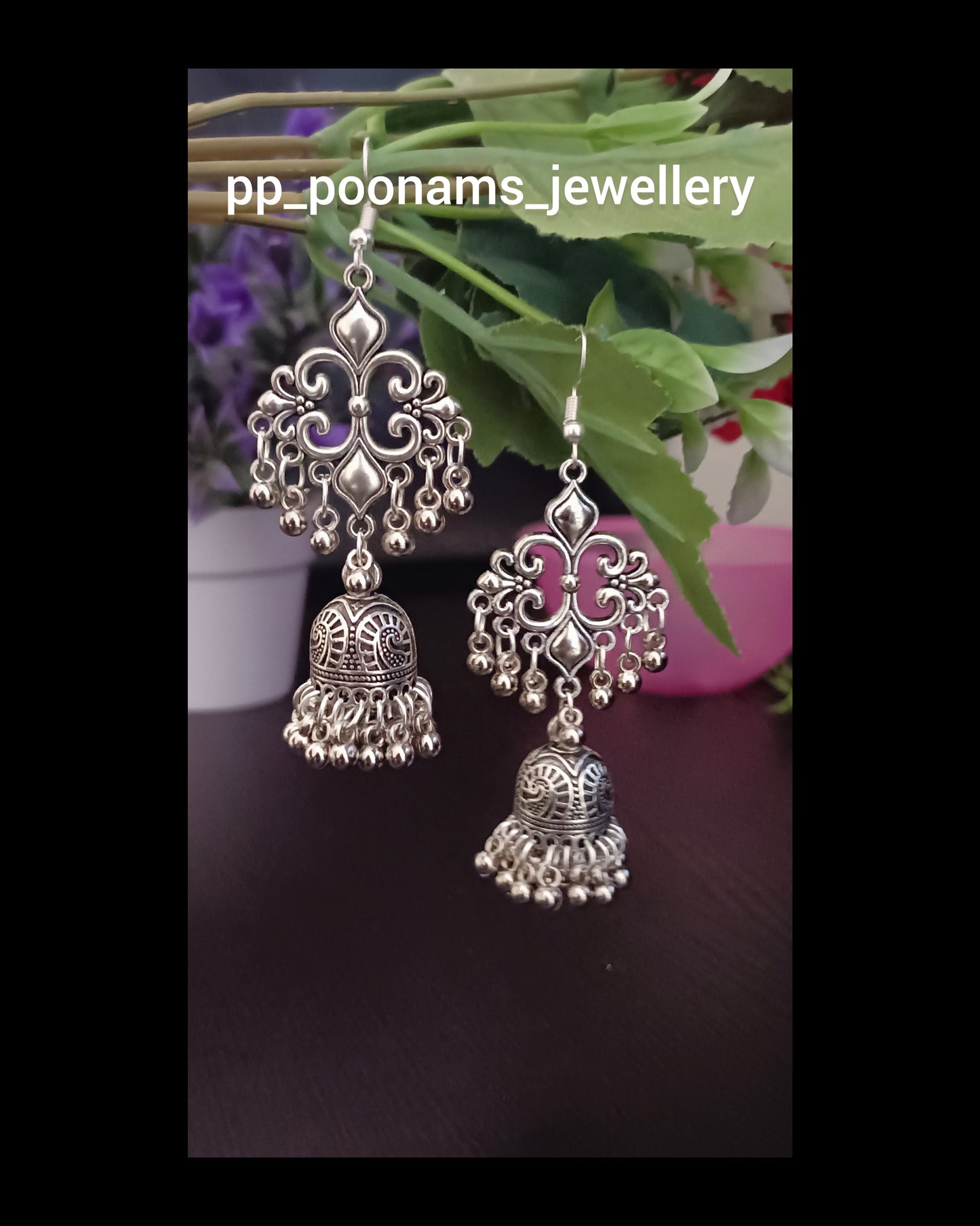 Oxidised Silver- Plated Earring