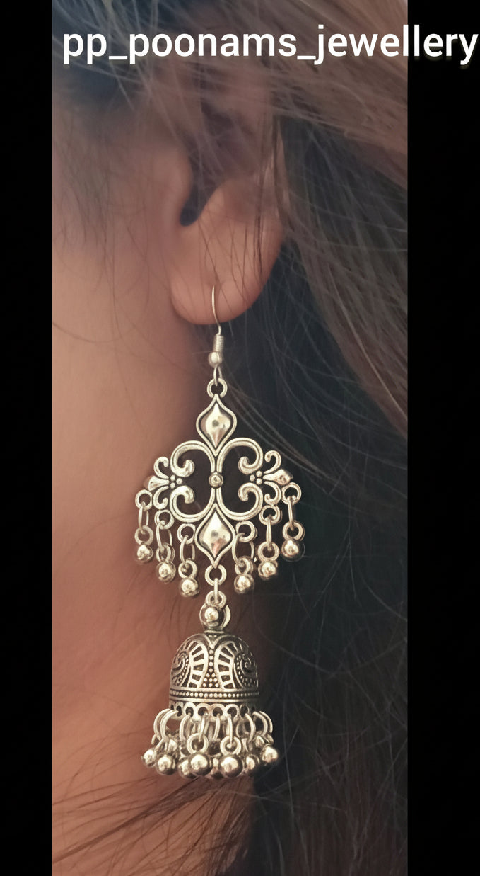 Oxidised Silver- Plated Earring