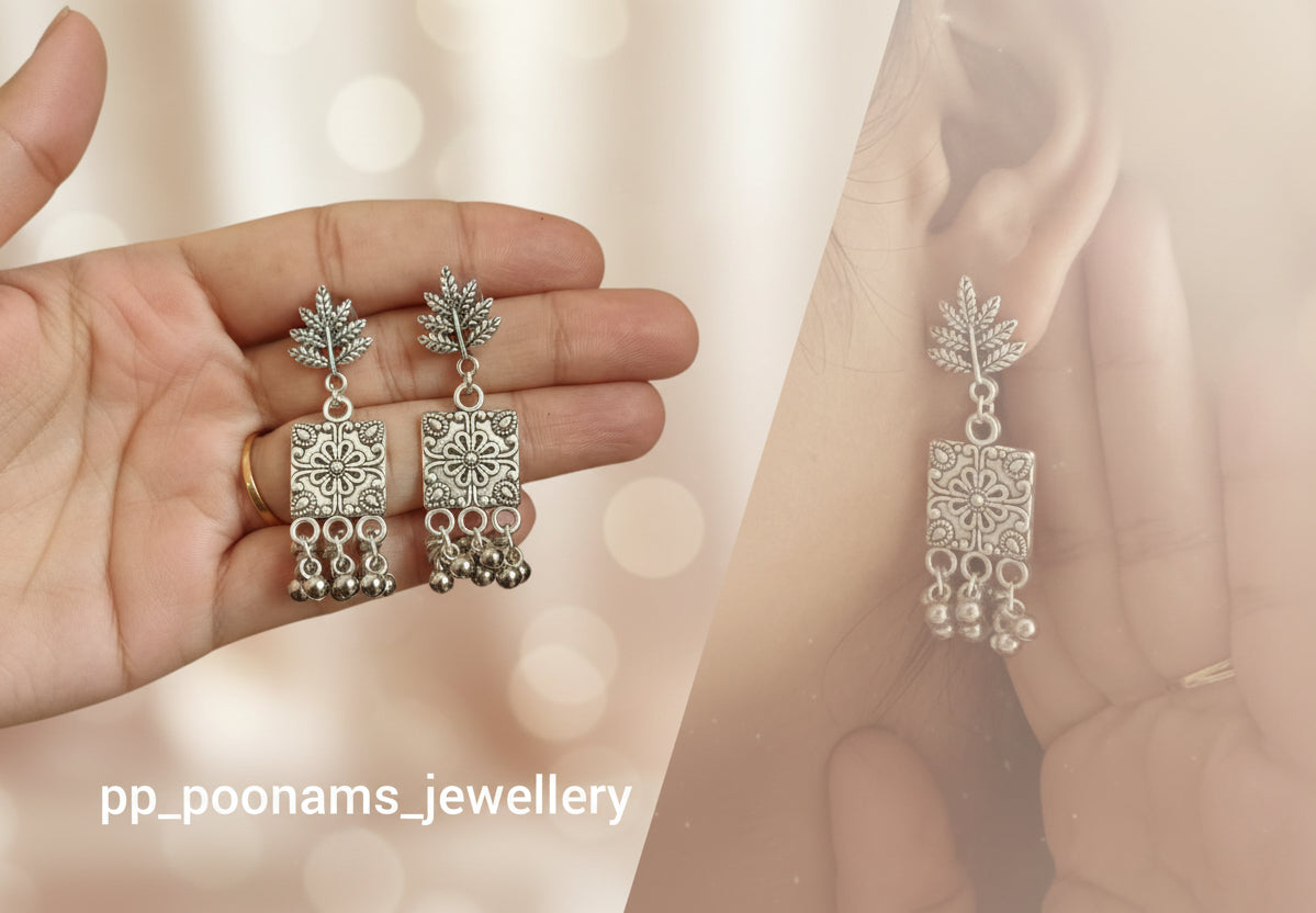 Simple Oxidised Silver Plated Earring