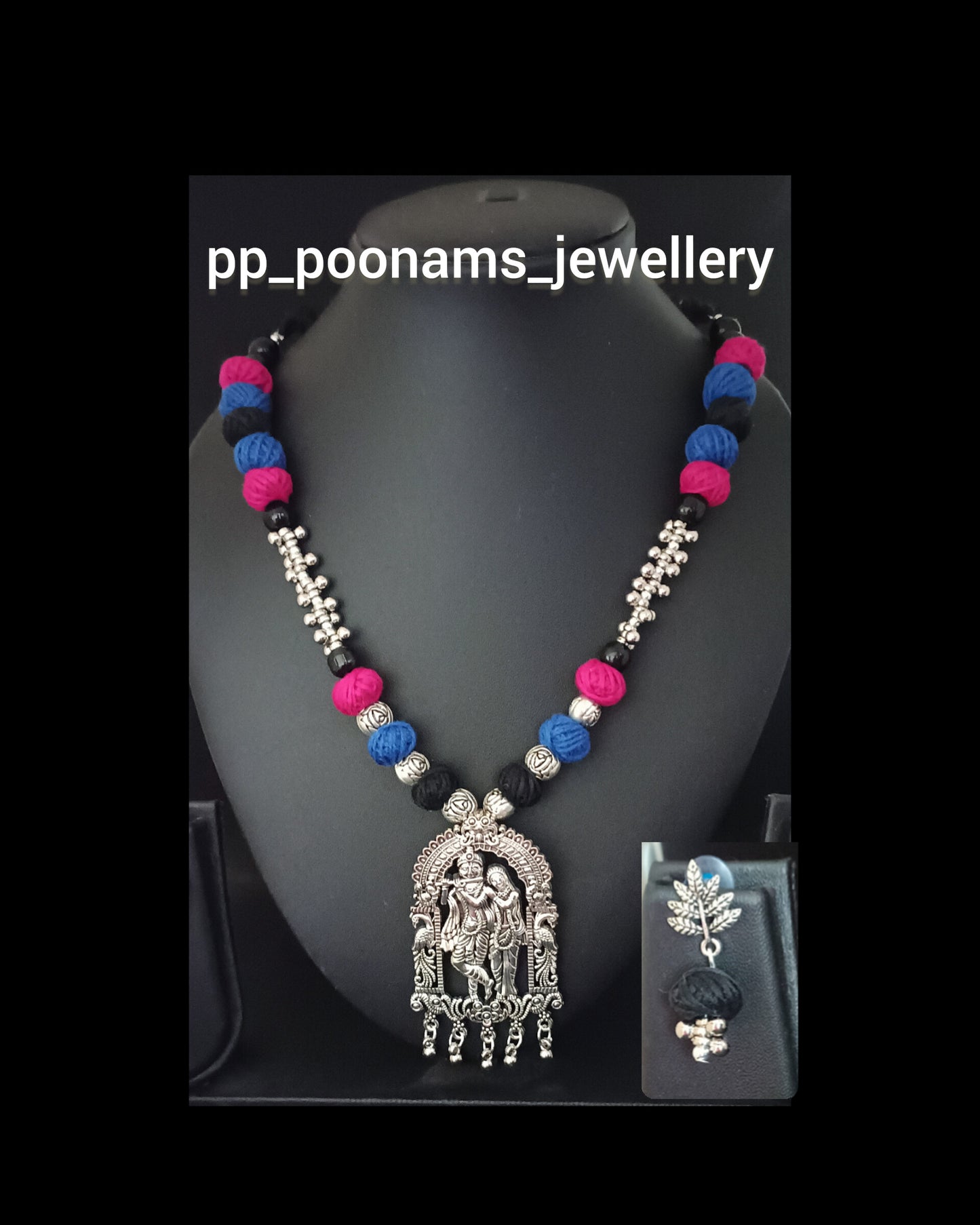 Oxidised Silver Plated Adjustable Cotton Thread Necklace Set