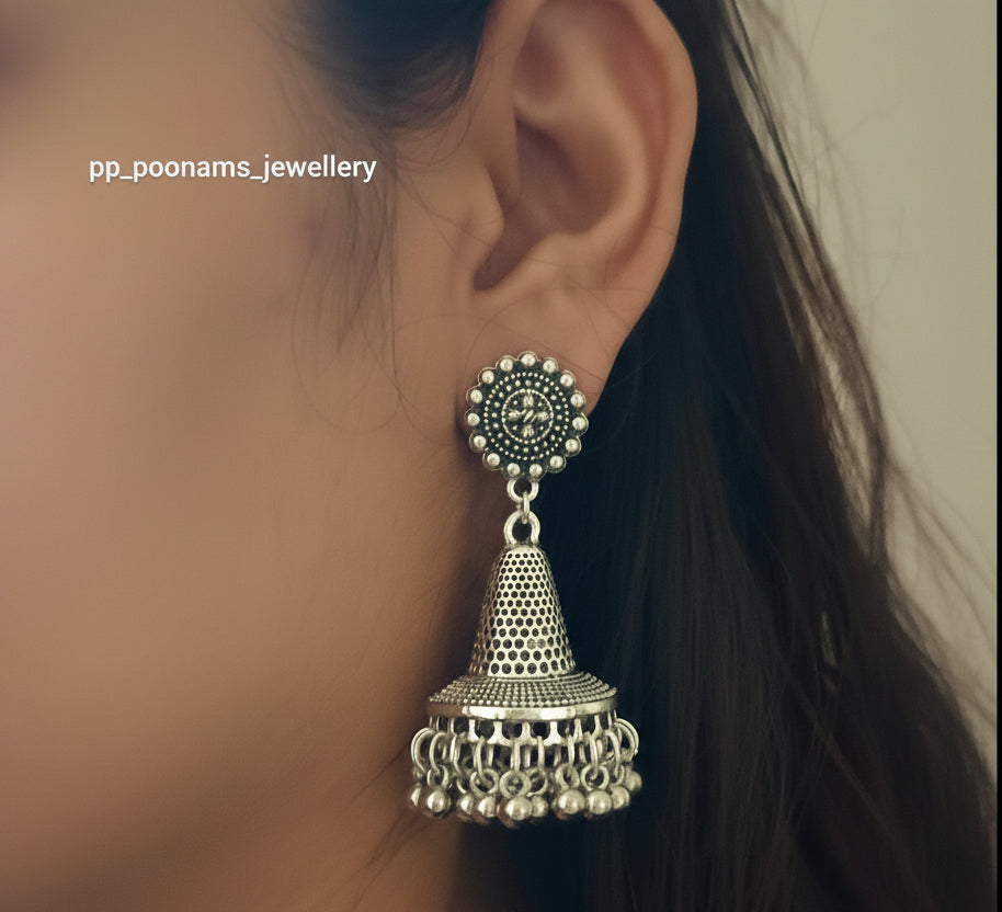Oxidised Silver Plated Dome Shape Earring