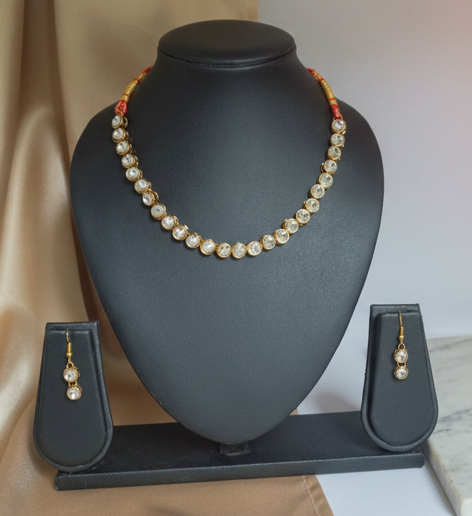 One Line Crystal Kundan Set