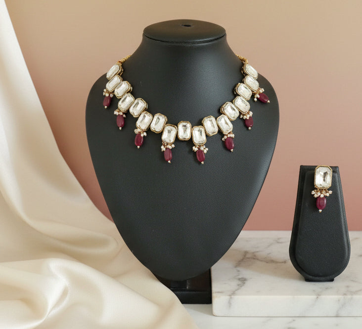 Crystal Kundan Necklace Set