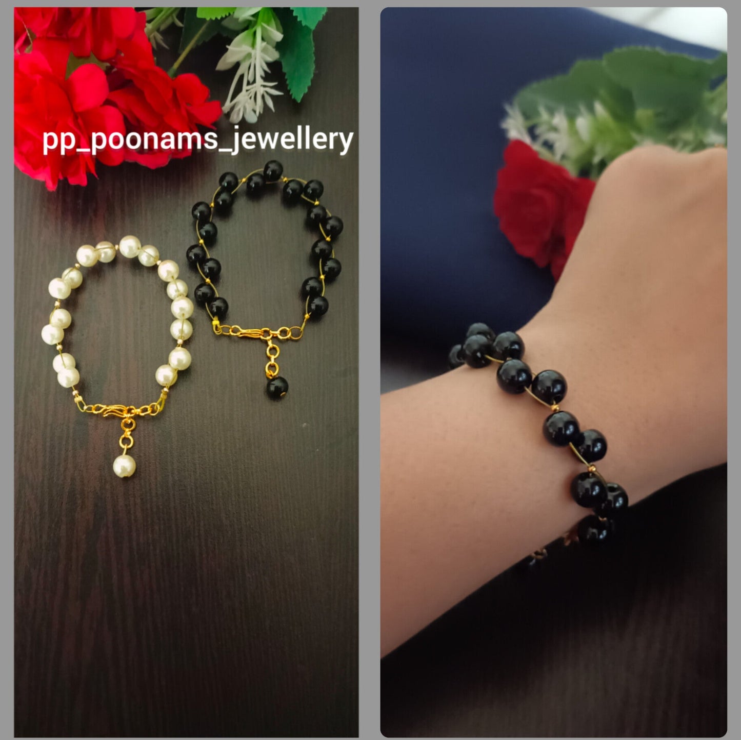 Combo of 2-- Zig-Zag Beads Bracelets (Black & Off White)