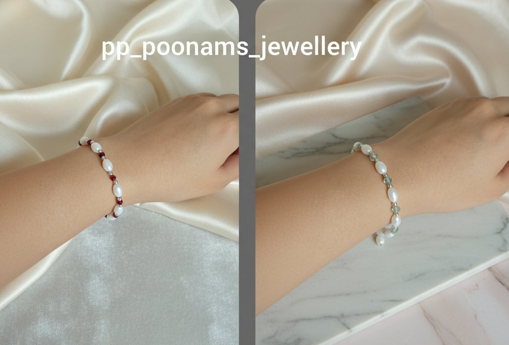 Combo of 2-- Fancy Crystal Beads Oval Shape Elastic Bracelets