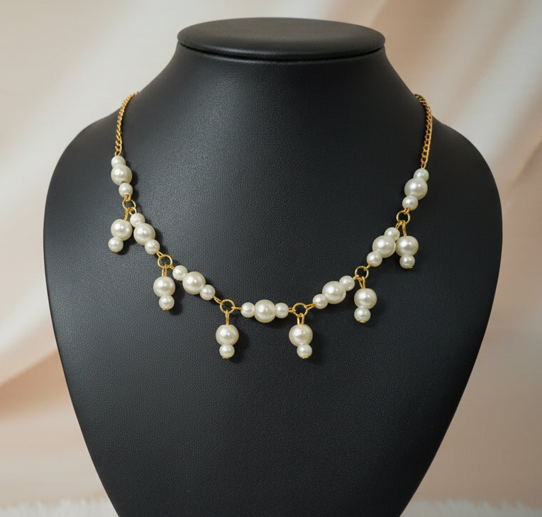 Delicate Gold Plated Chain Pearl Necklace