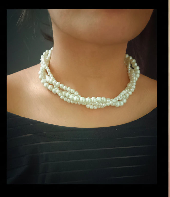 Braided Pearl Necklace Set