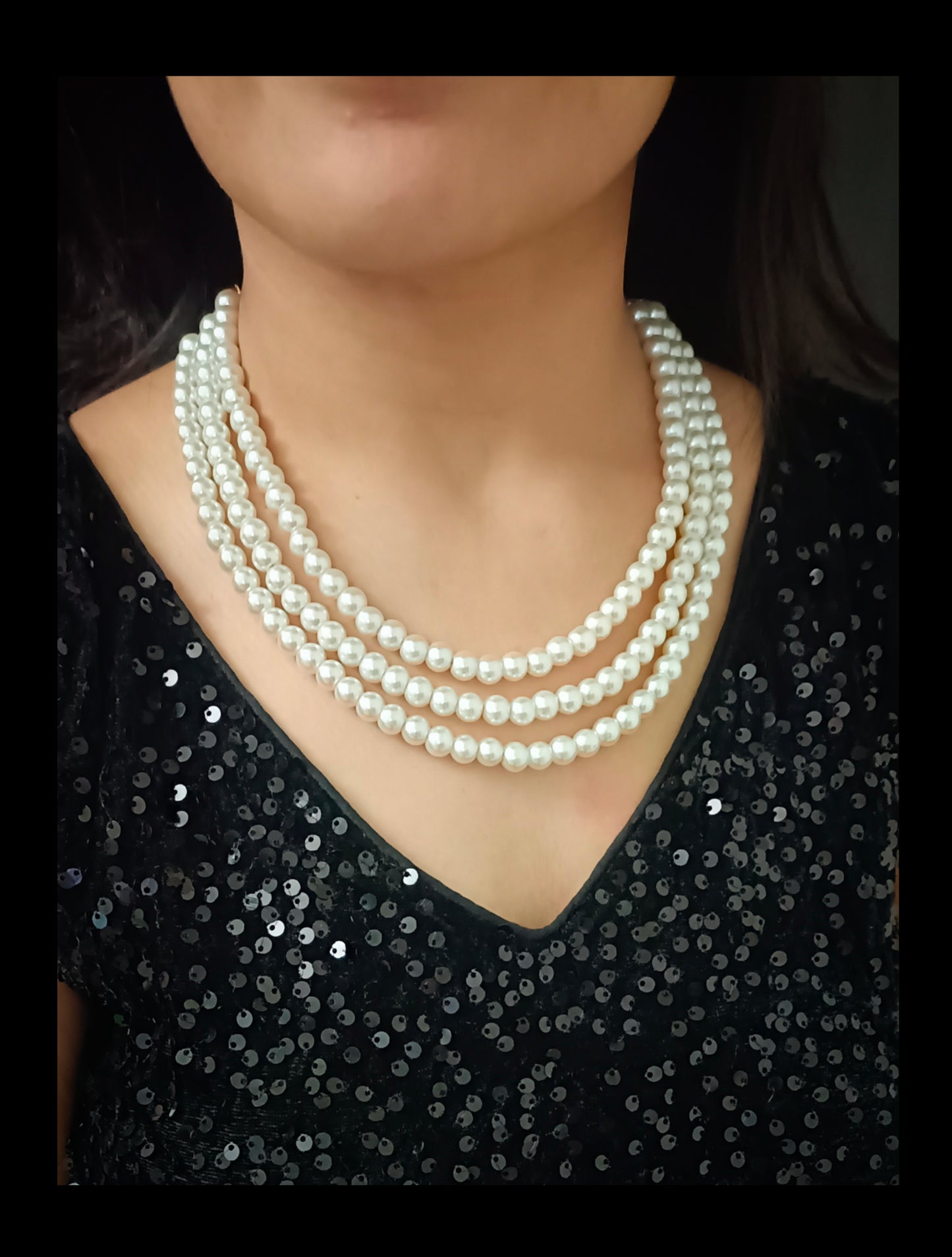 Off- White Pearl Necklace Set (3 Layers)