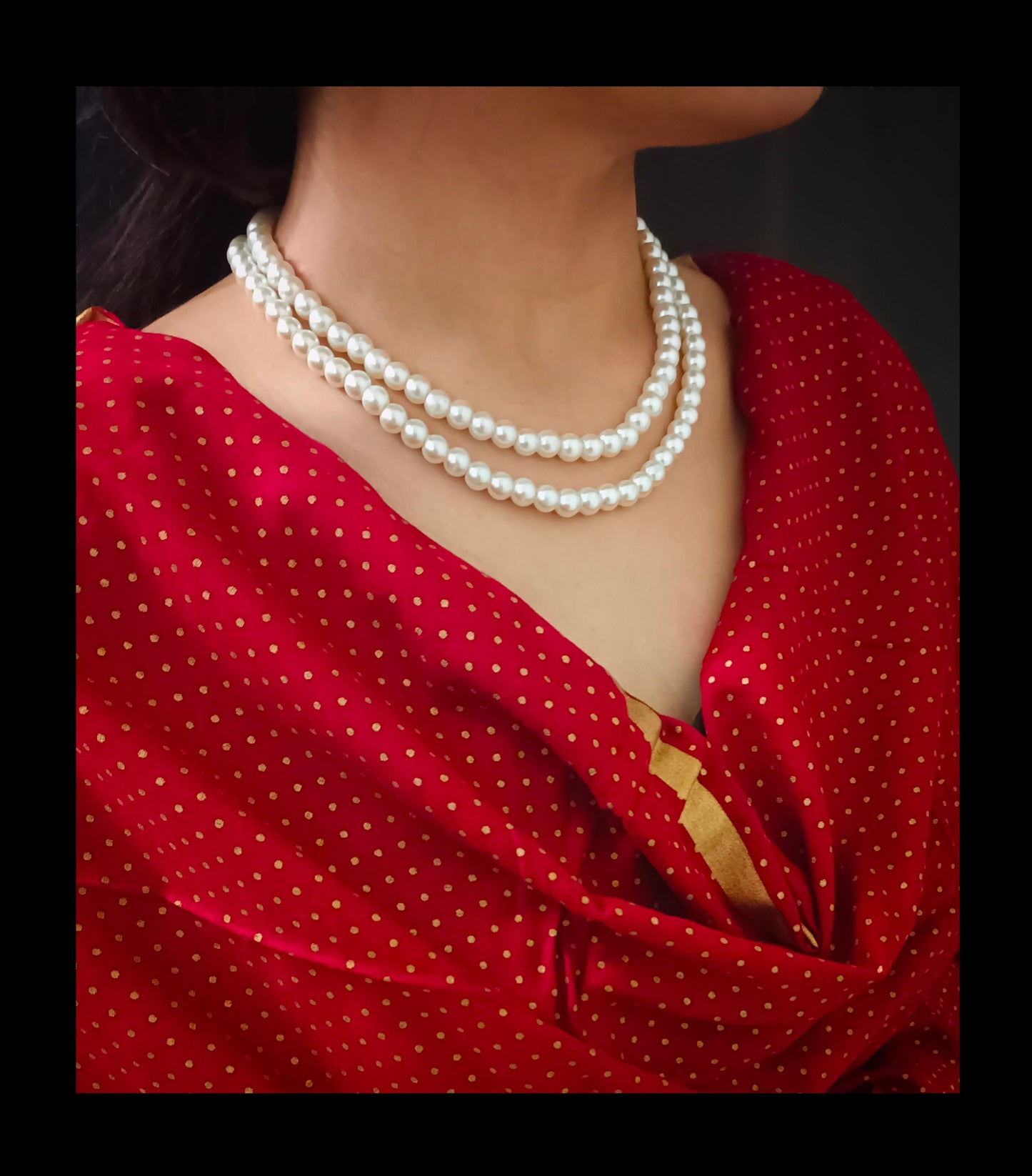 Off- White Pearl Necklace Set (2 Layers)