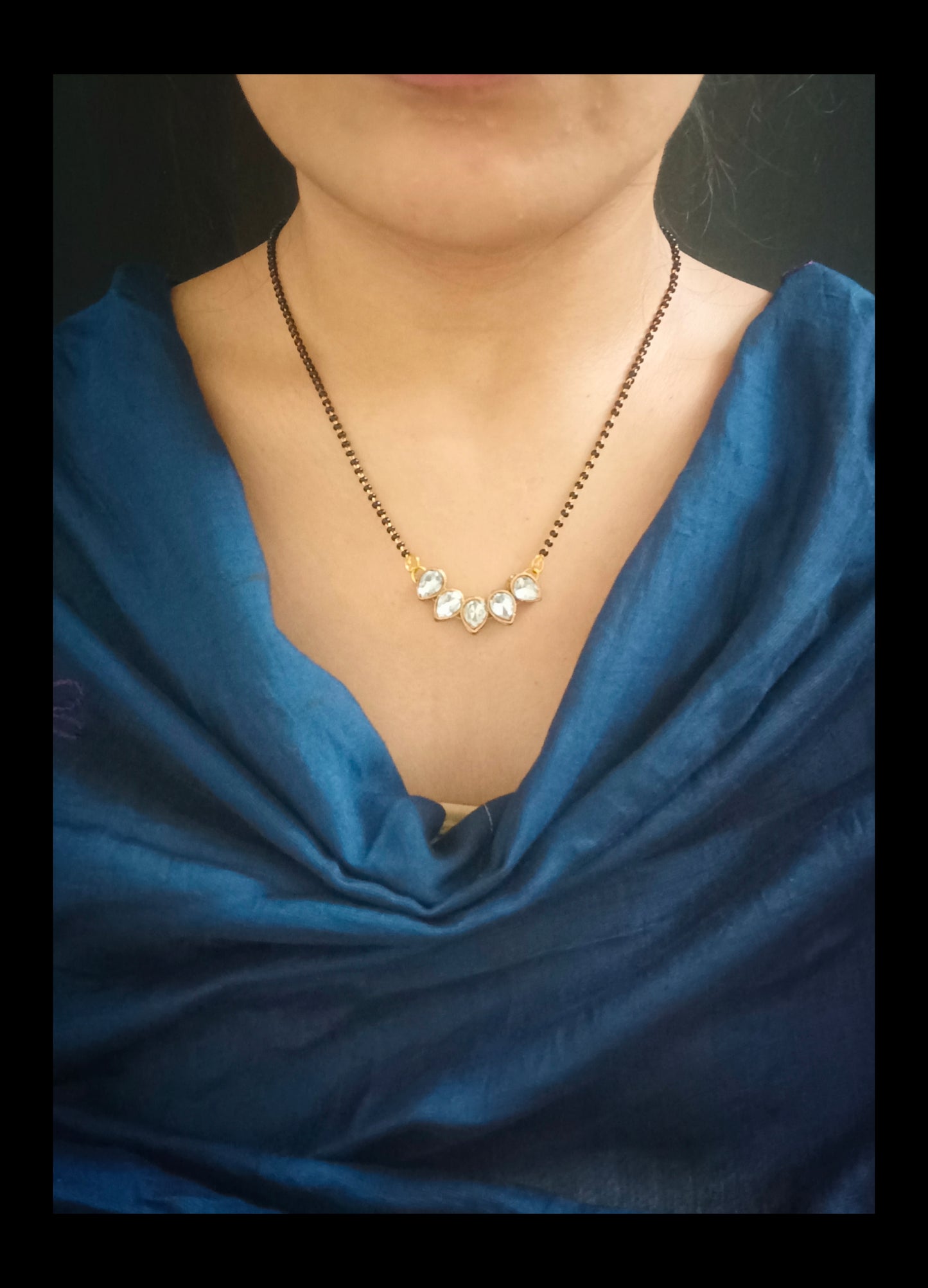 Gold Plated Drop Shaped Crystal Kundan Mangalsutra