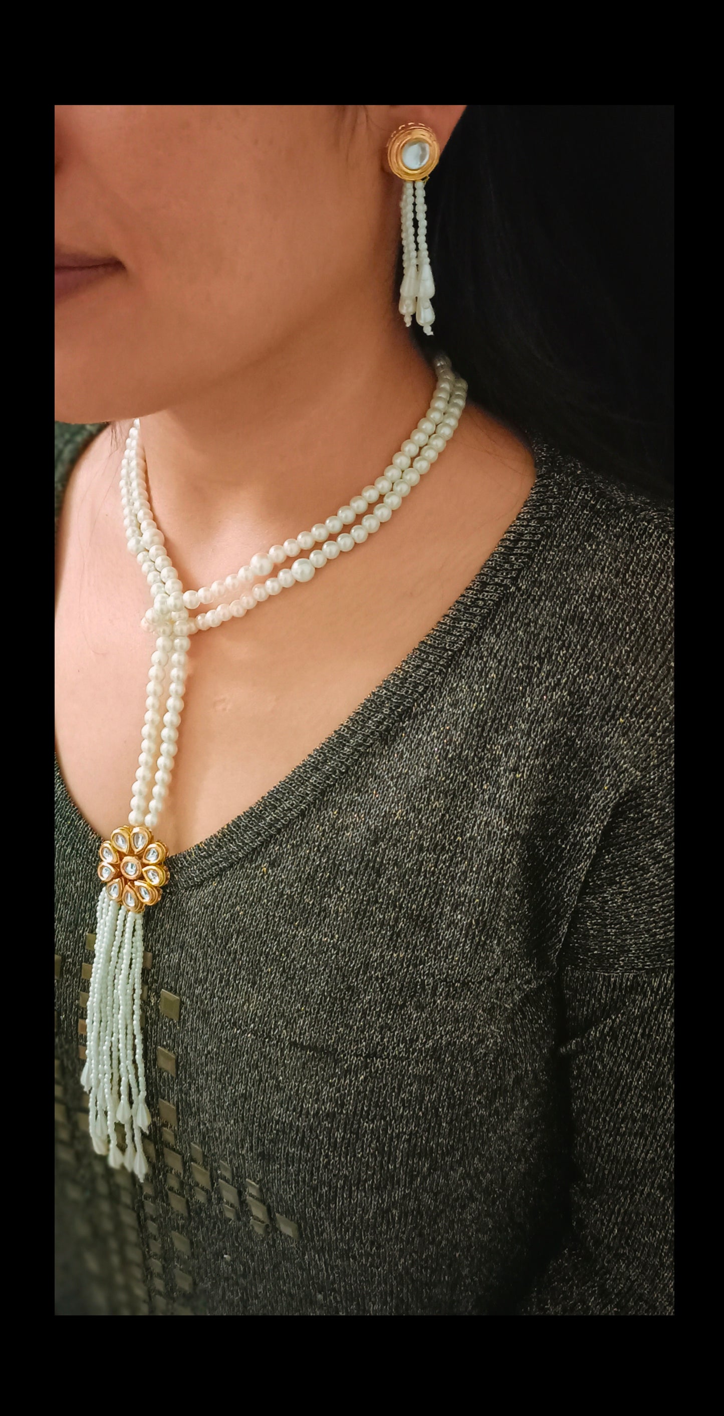 Dual Wear Gold-Plated Kundan Beads Necklace Set
