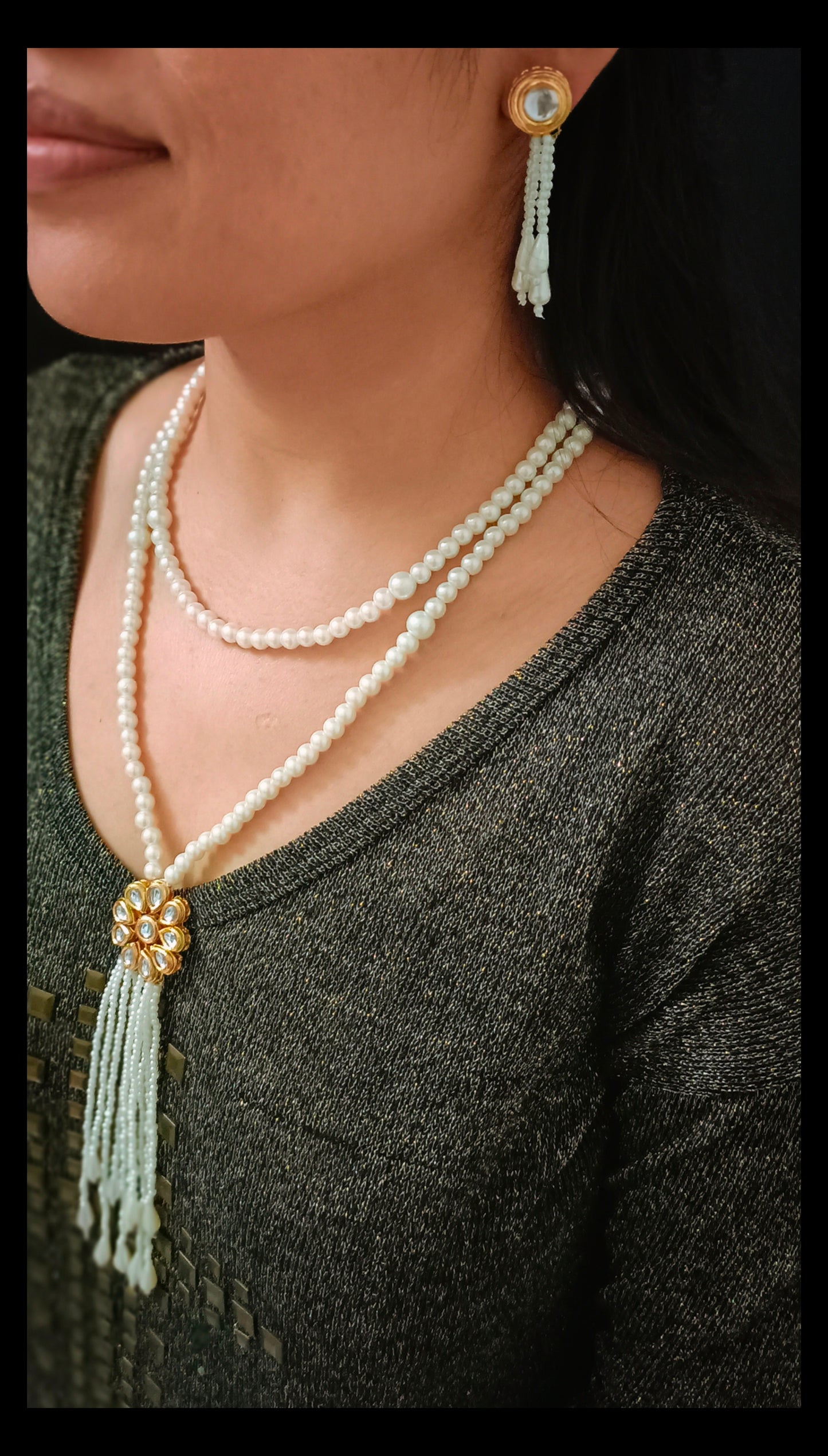 Dual Wear Gold-Plated Kundan Beads Necklace Set
