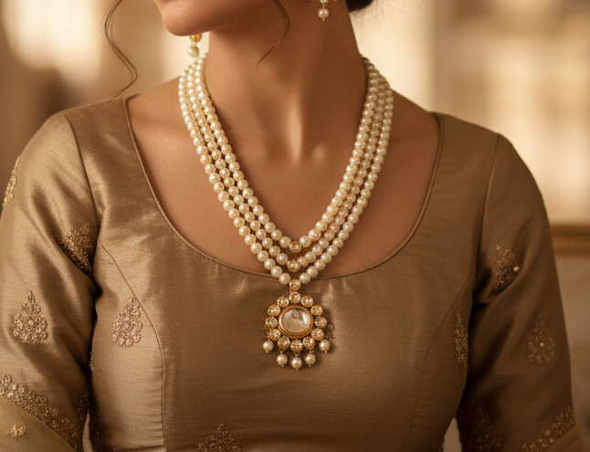 Kundan Pendant Necklace Set (8mm)