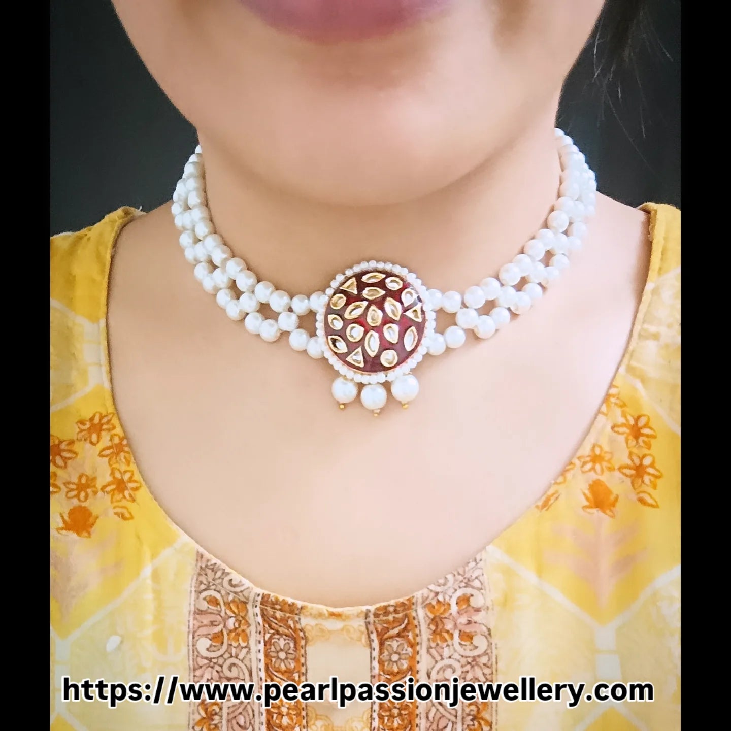Kundan Pendant with Off White Pearl Necklace Set