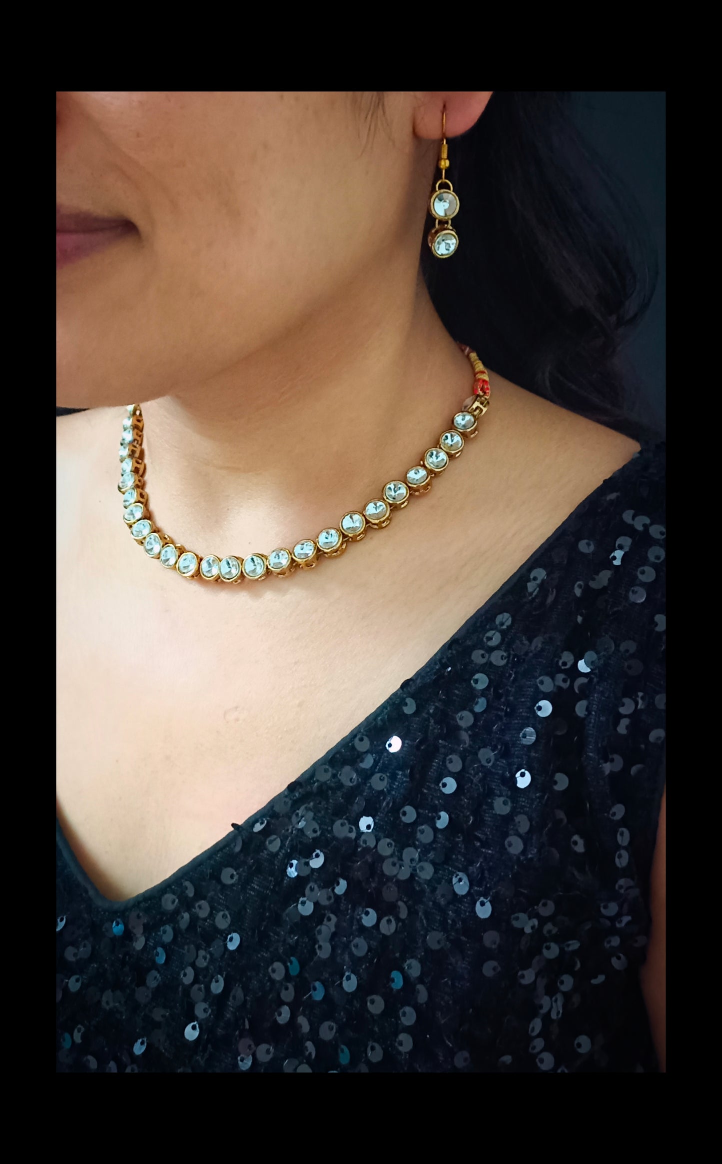 One Line Crystal Kundan Set