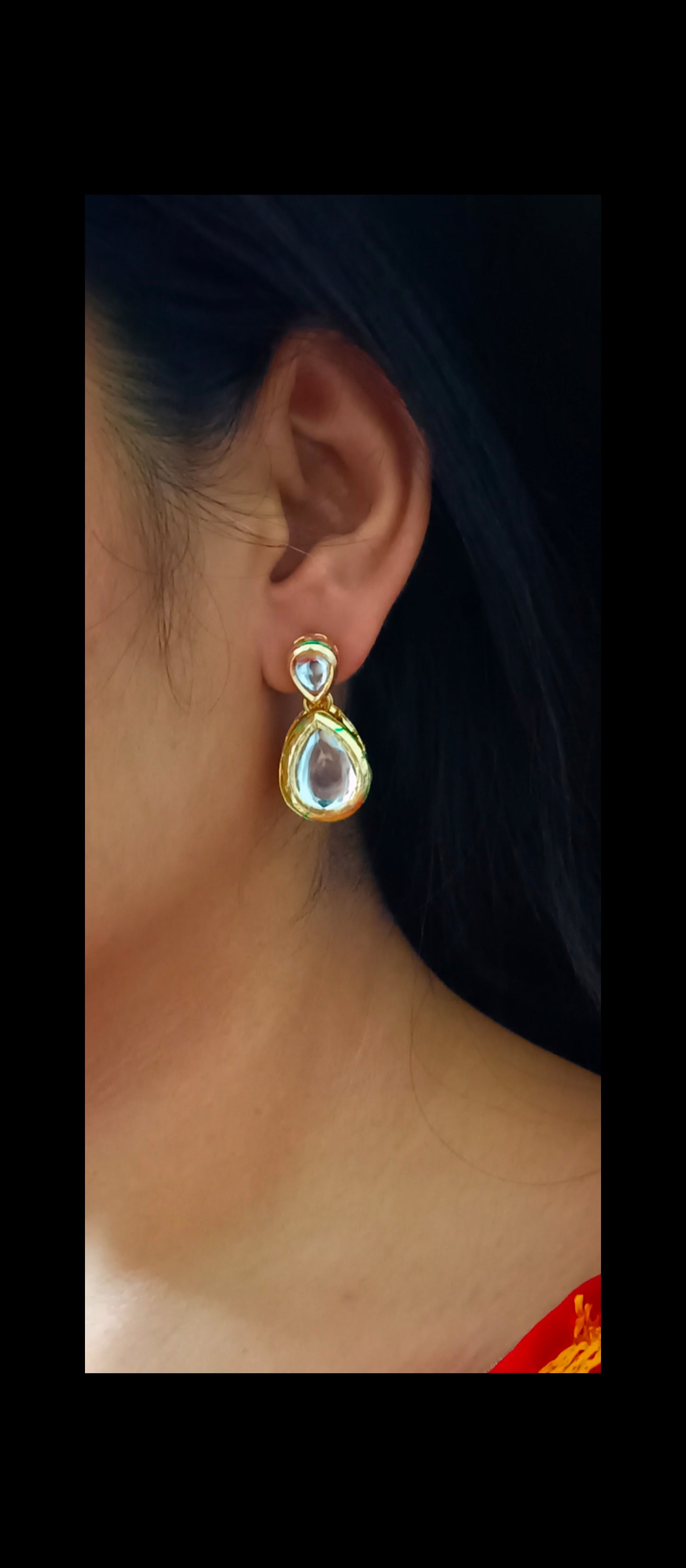 Beautiful Meenakari Double Drop Shape Kundan Earrings