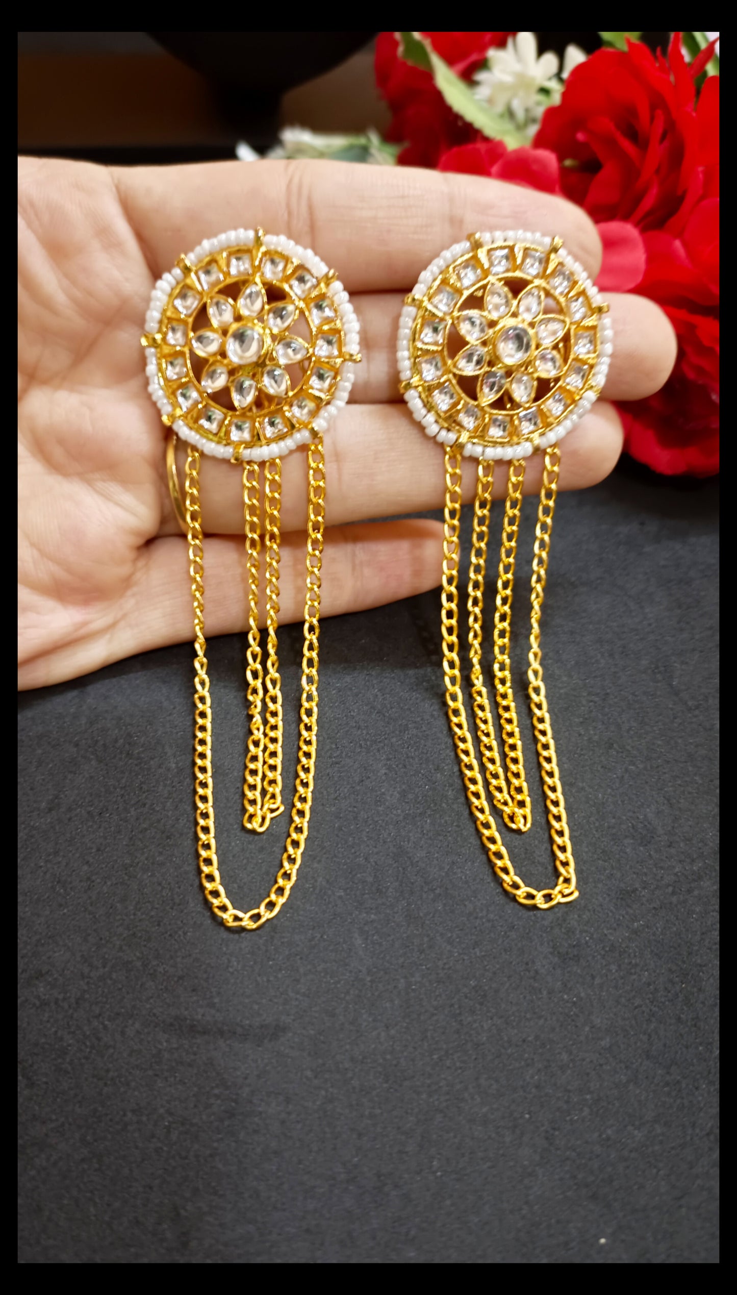 Chain Kundan Chandbali Earrings