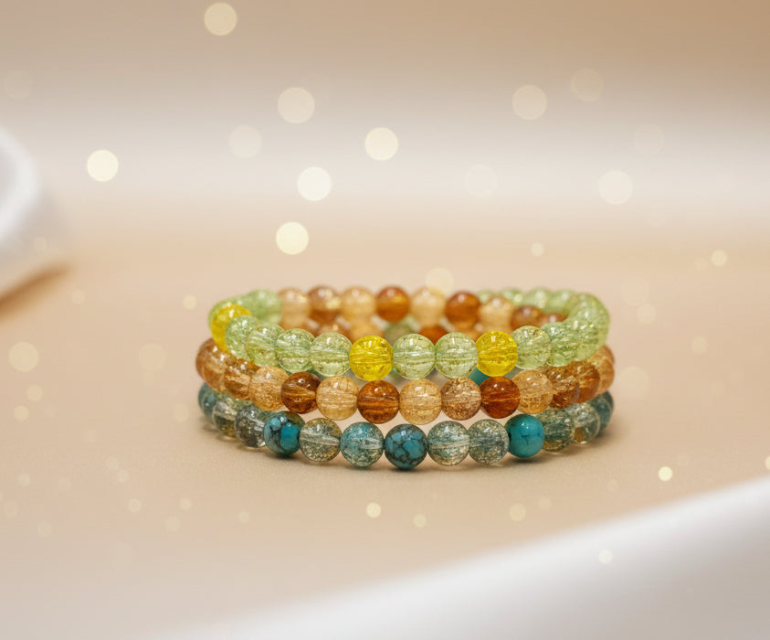 Colorful combo of 3 Crackle Beads Adjustable Bracelet (8mm)