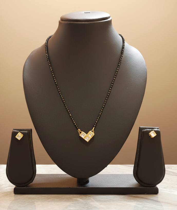 V-Shape Small Size Meenakari Kundan Pendant Mangalsutra