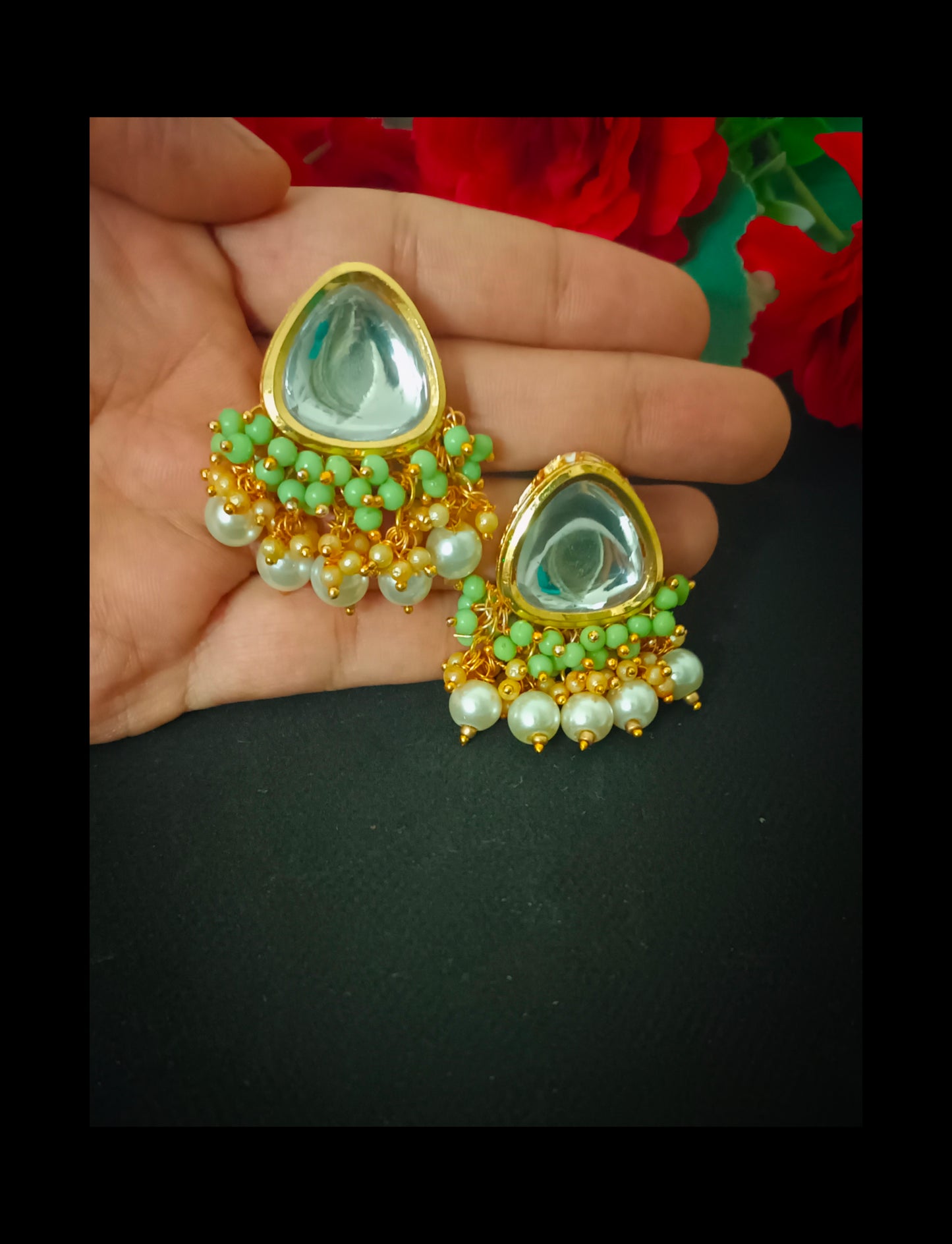 Beautiful Meenakari Triangle Shape Kundan Earrings