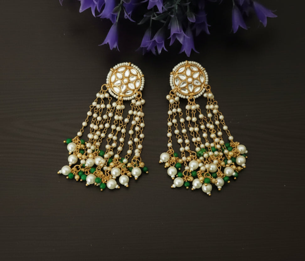 Beautiful Gold Plated Chand phool Long Earrings