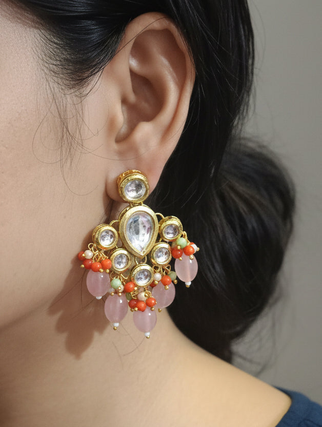 V-shape Meenakari Kundan Earrings