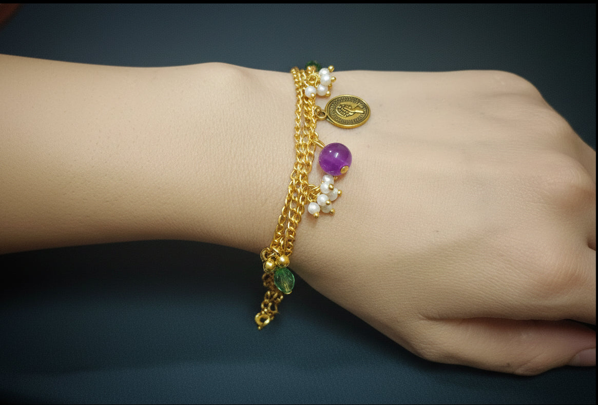 Gold-Plated Beads Charm Bracelet