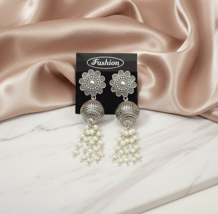 Oxidised Silver Plated Ganthan Line Earrings