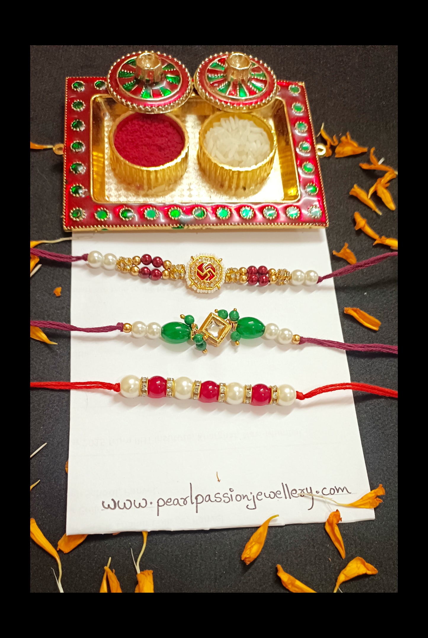 Kundan Pendant Combo of 3 Rakhi