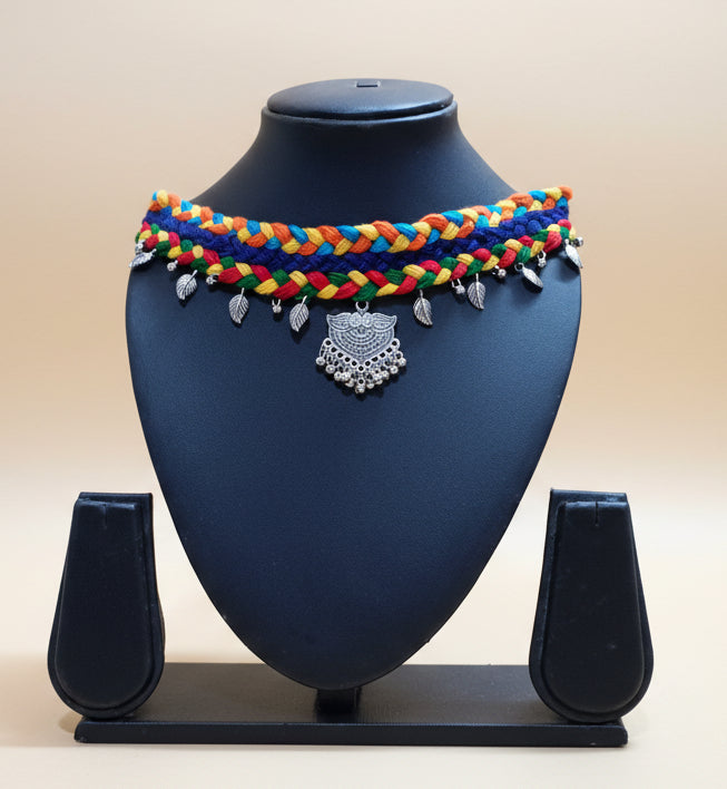 Adjustable Multi-Color Cotton Thread Oxidised Neckpiece