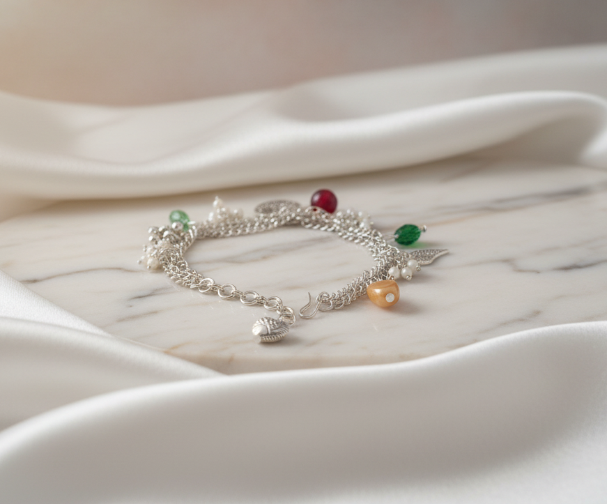 Silver Chain Beads & Charm Bracelet