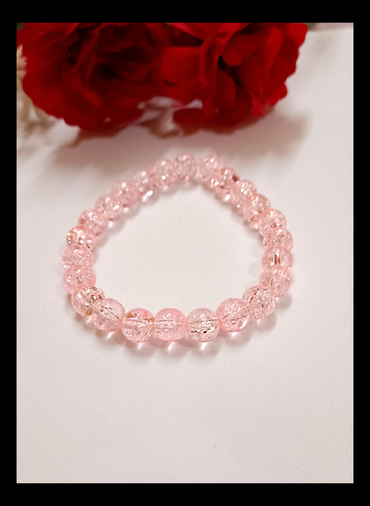 Baby Pink Crackle beads Adjustable Bracelet (8mm)