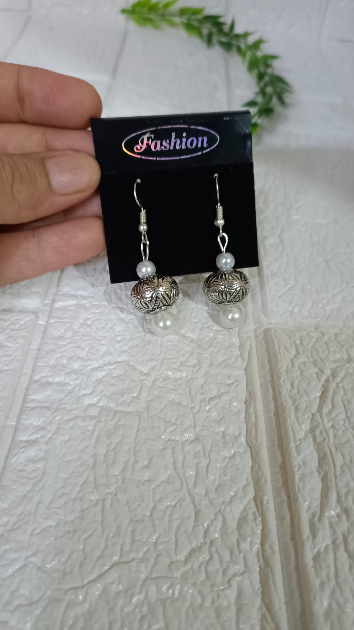 Oxidised with Pearl Earrings