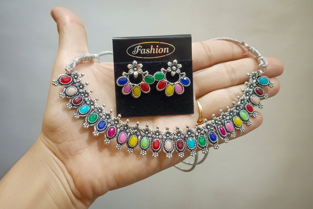 Small Colorful Oxidised Choker Set