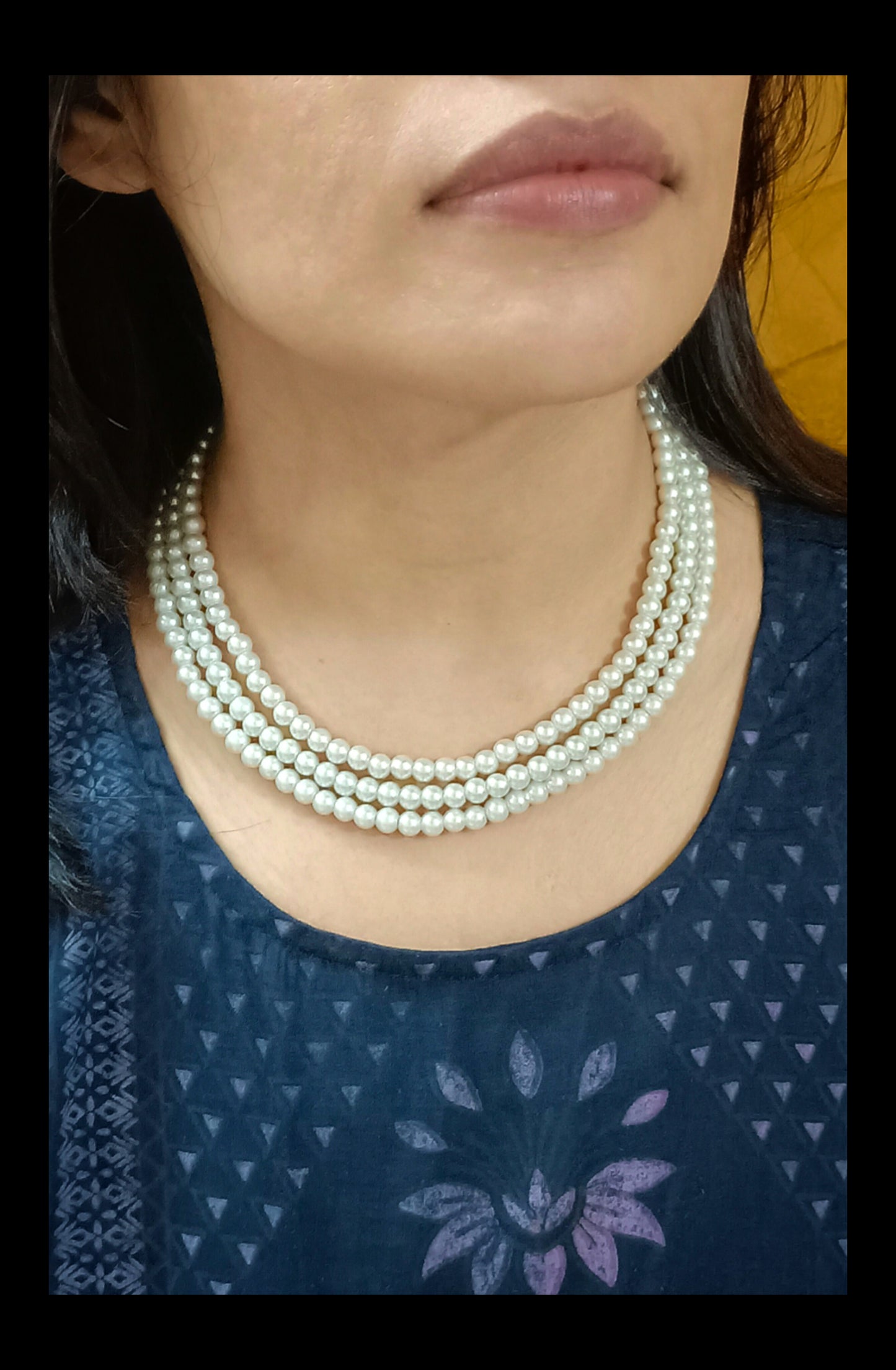 Off-White 3 Layers Short Pearl Necklace Set