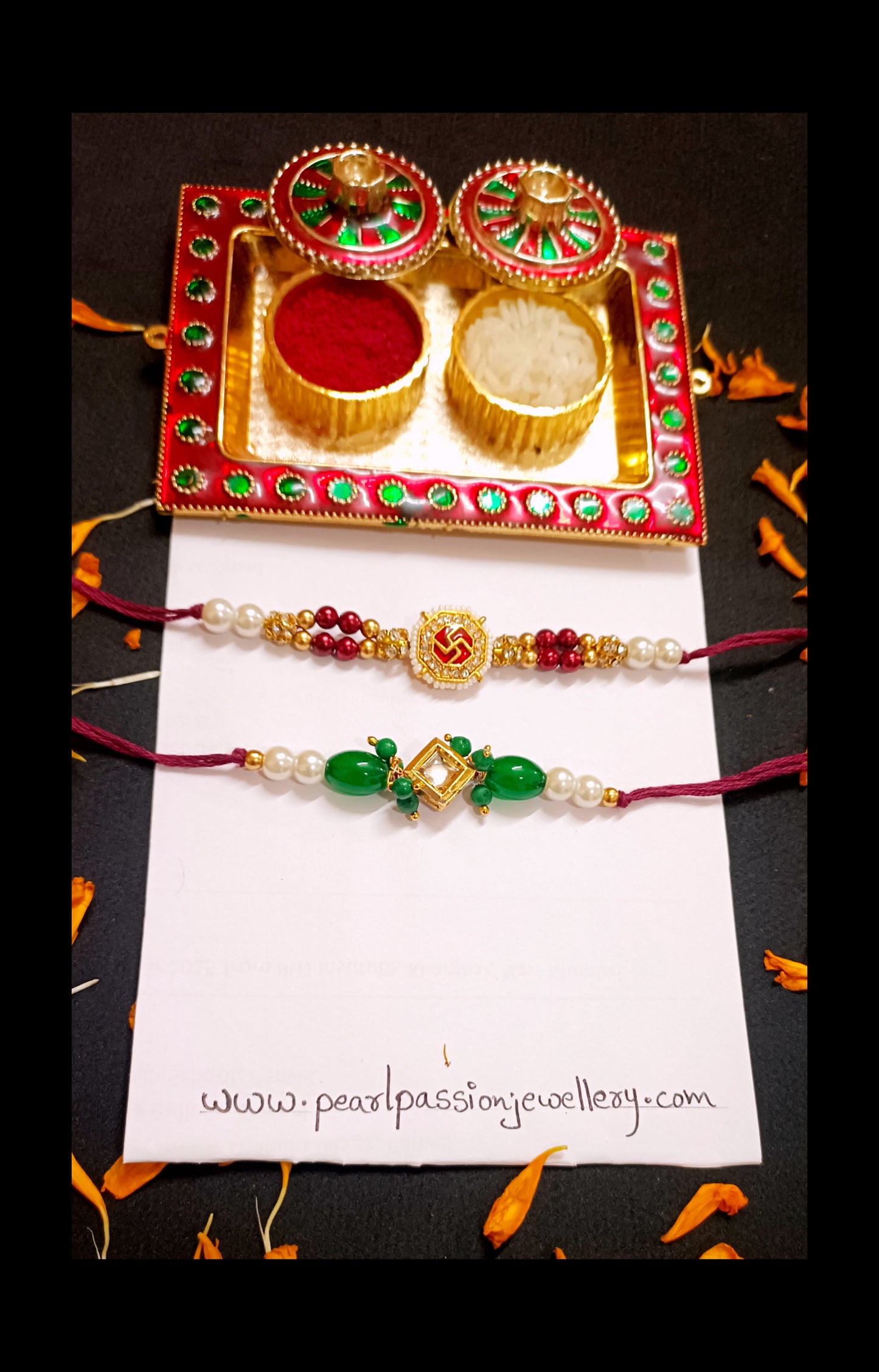 Swastik & Kundan Pendant Combo of 2 Rakhi