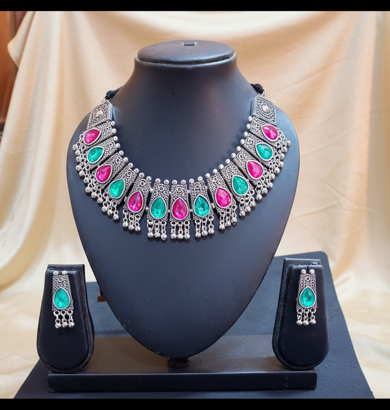 Oxidised Jewellery Choker Set with Earrings