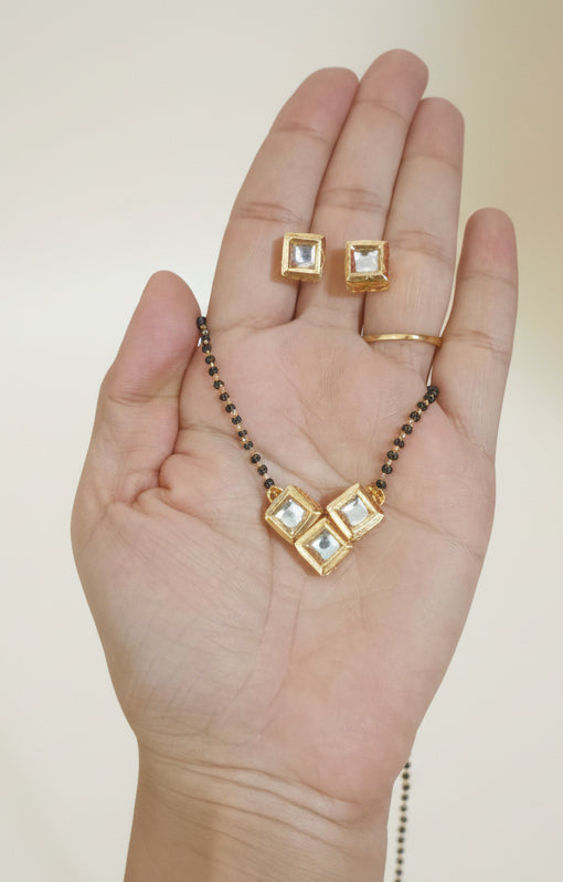 V-Shape Big Size Meenakari Kundan Pendant Mangalsutra