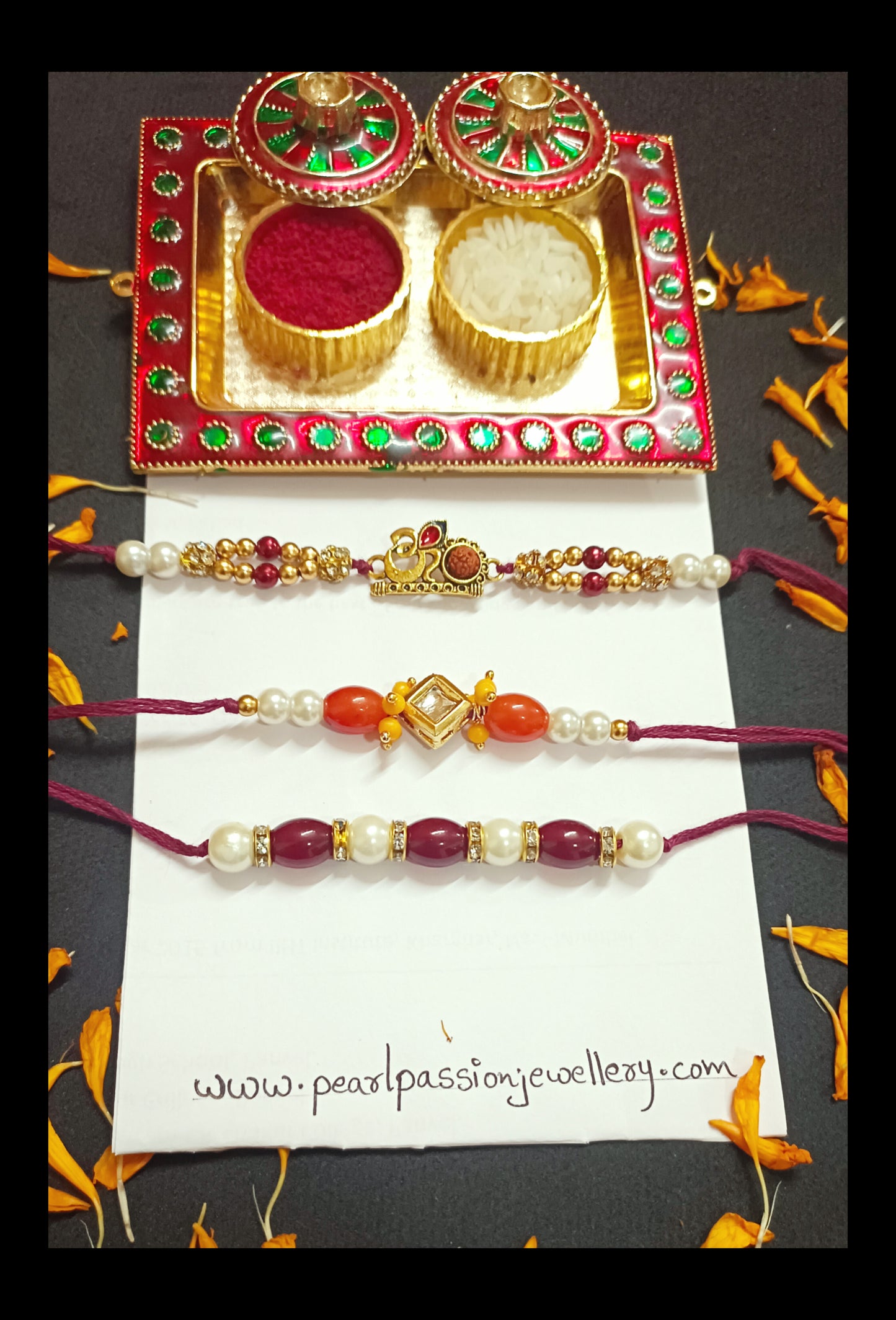 Combo of 3 Om & Kundan Pendant Rakhi