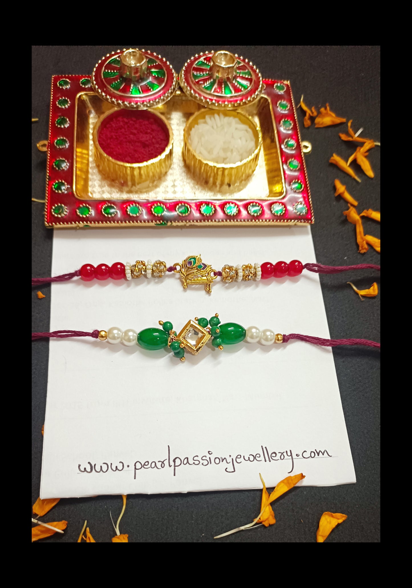 Krishna & Kundan Pendant Combo of 2 Rakhi