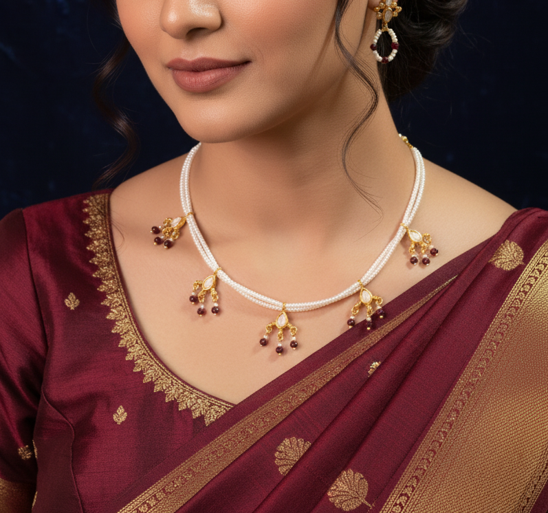 White Pearl with Kundan Necklace Set