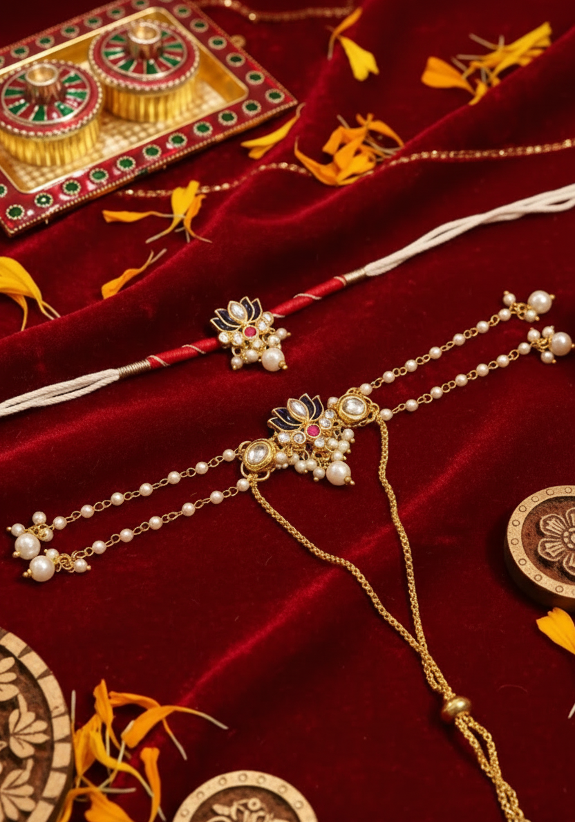 Lotus Kundan Bhai Bhabhi Rakhi