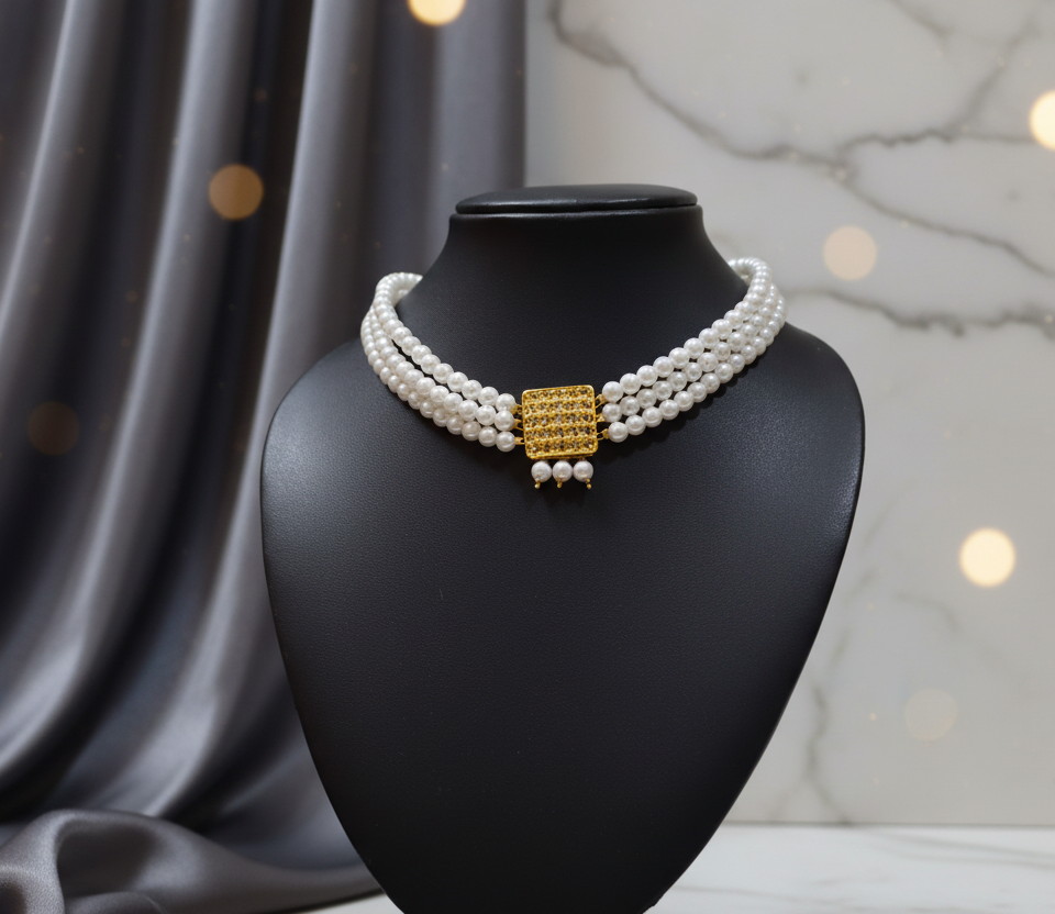 White Beads with kundan Pendant Choker